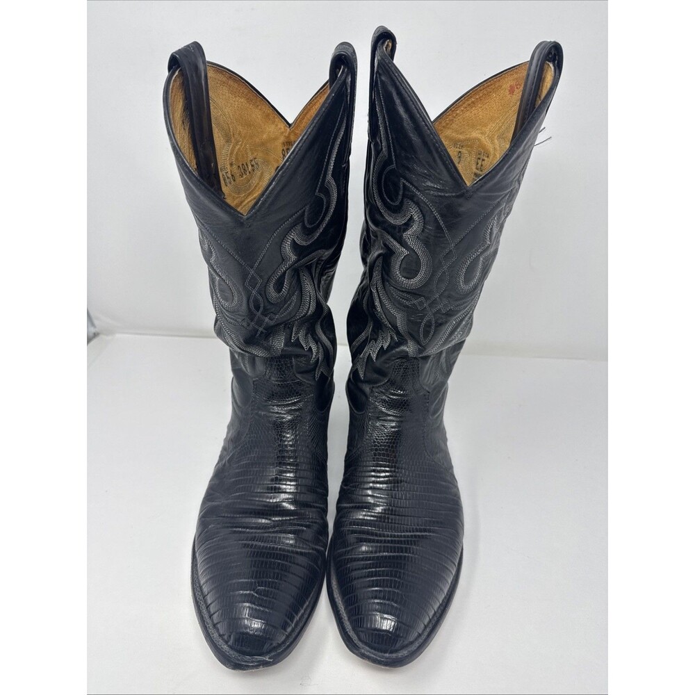 Tony Lama 8539 Black Lizard Leather Western Cowboy Made in USA Vintage Boots 9EE